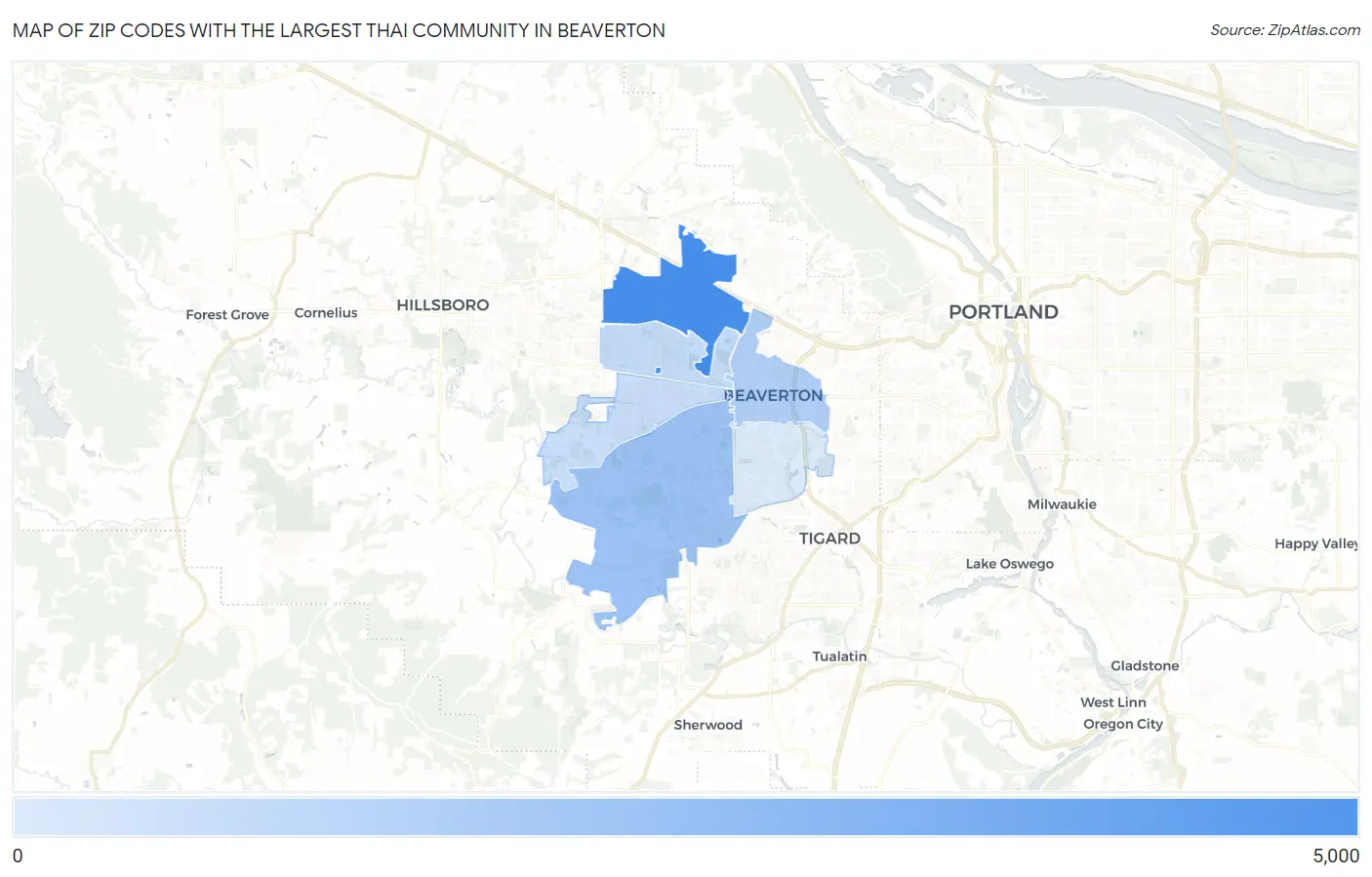 Zip Codes with the Largest Thai Community in Beaverton Map