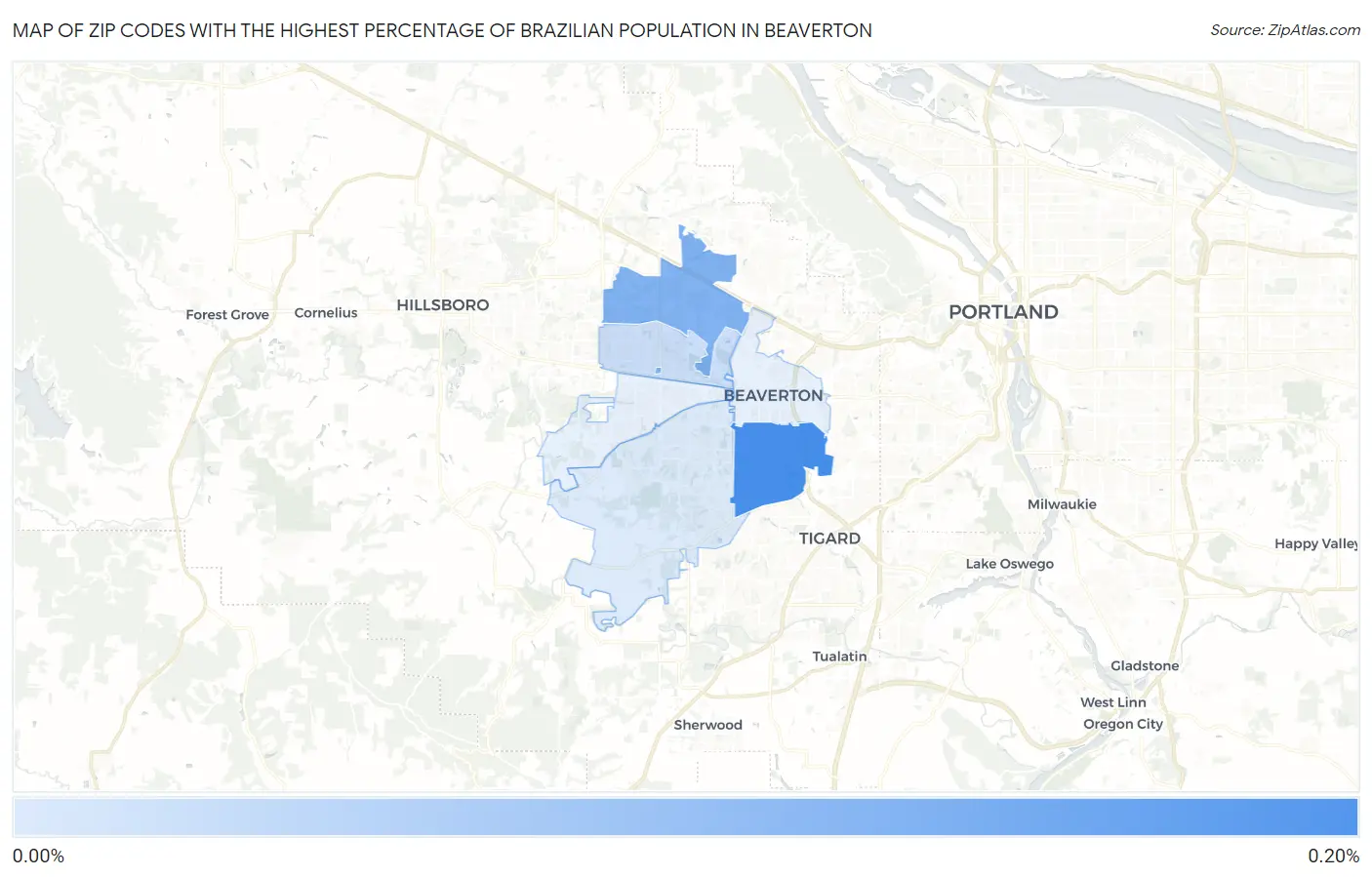 Zip Codes with the Highest Percentage of Brazilian Population in Beaverton Map