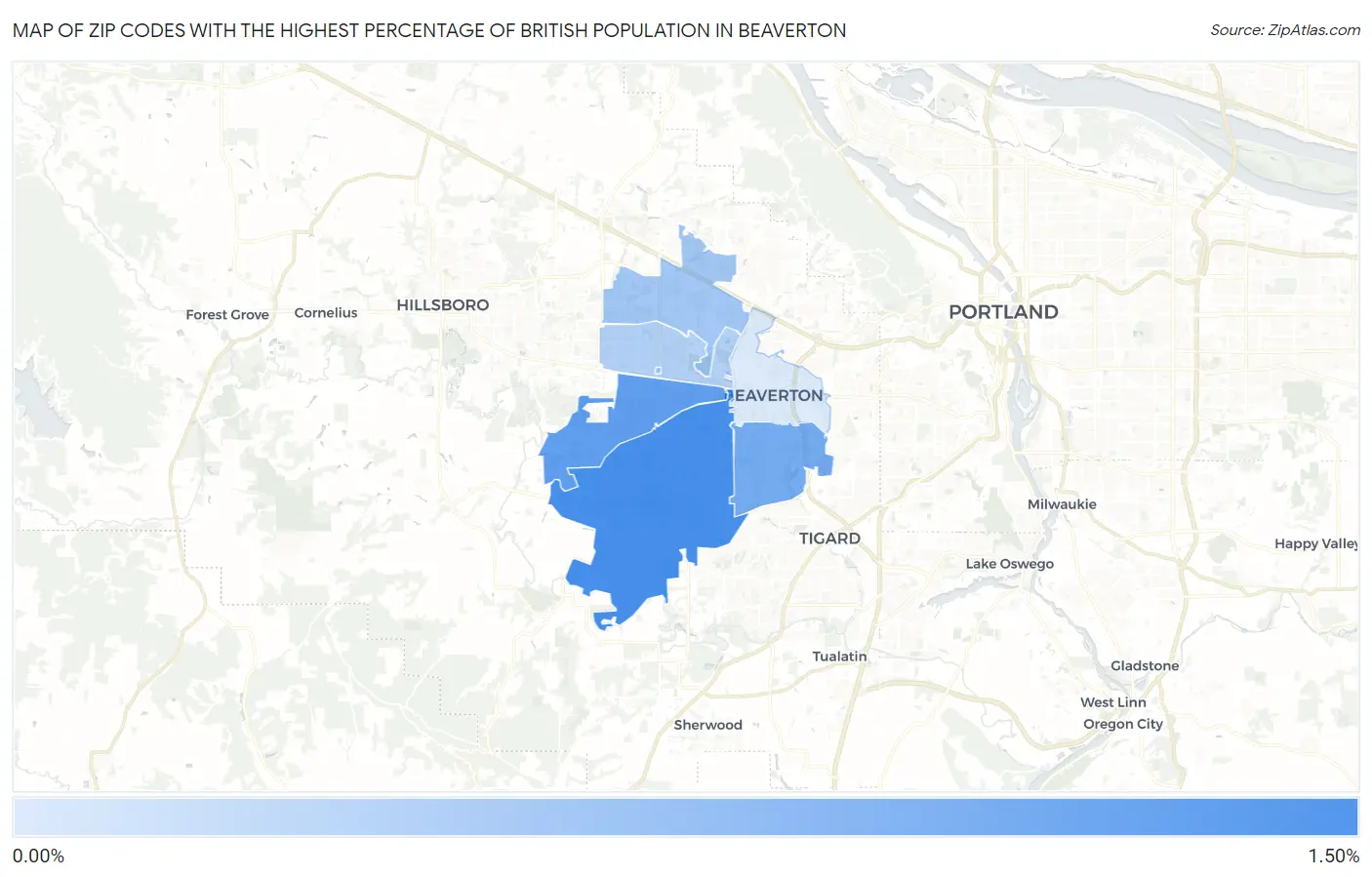 Zip Codes with the Highest Percentage of British Population in Beaverton Map