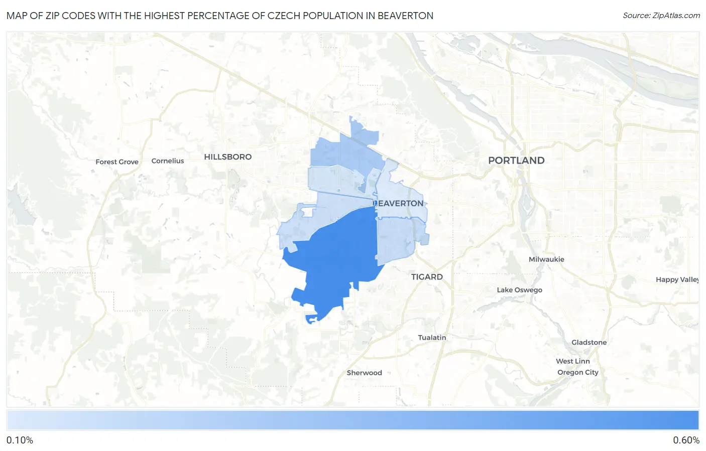 Zip Codes with the Highest Percentage of Czech Population in Beaverton Map