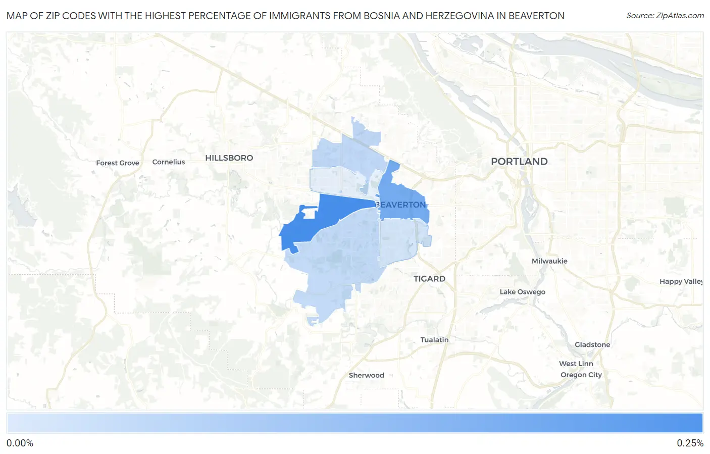 Zip Codes with the Highest Percentage of Immigrants from Bosnia and Herzegovina in Beaverton Map
