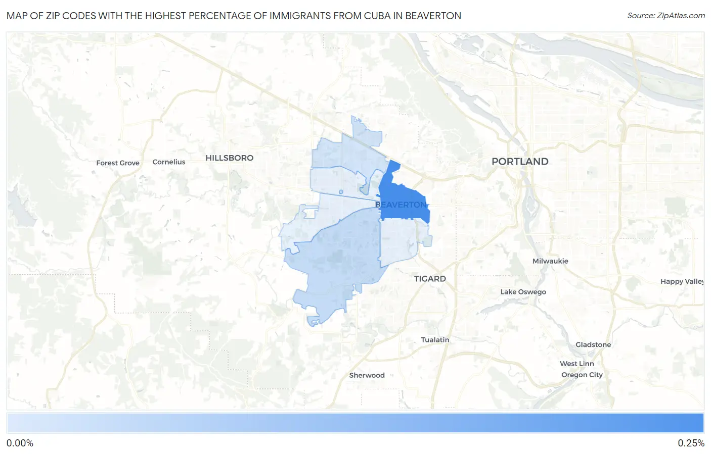 Zip Codes with the Highest Percentage of Immigrants from Cuba in Beaverton Map