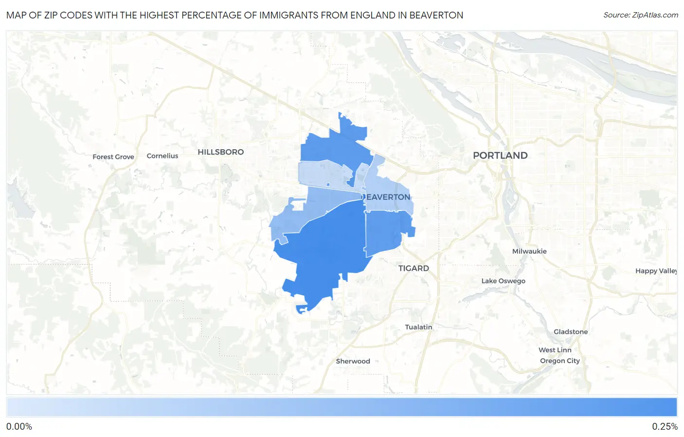 Zip Codes with the Highest Percentage of Immigrants from England in Beaverton Map