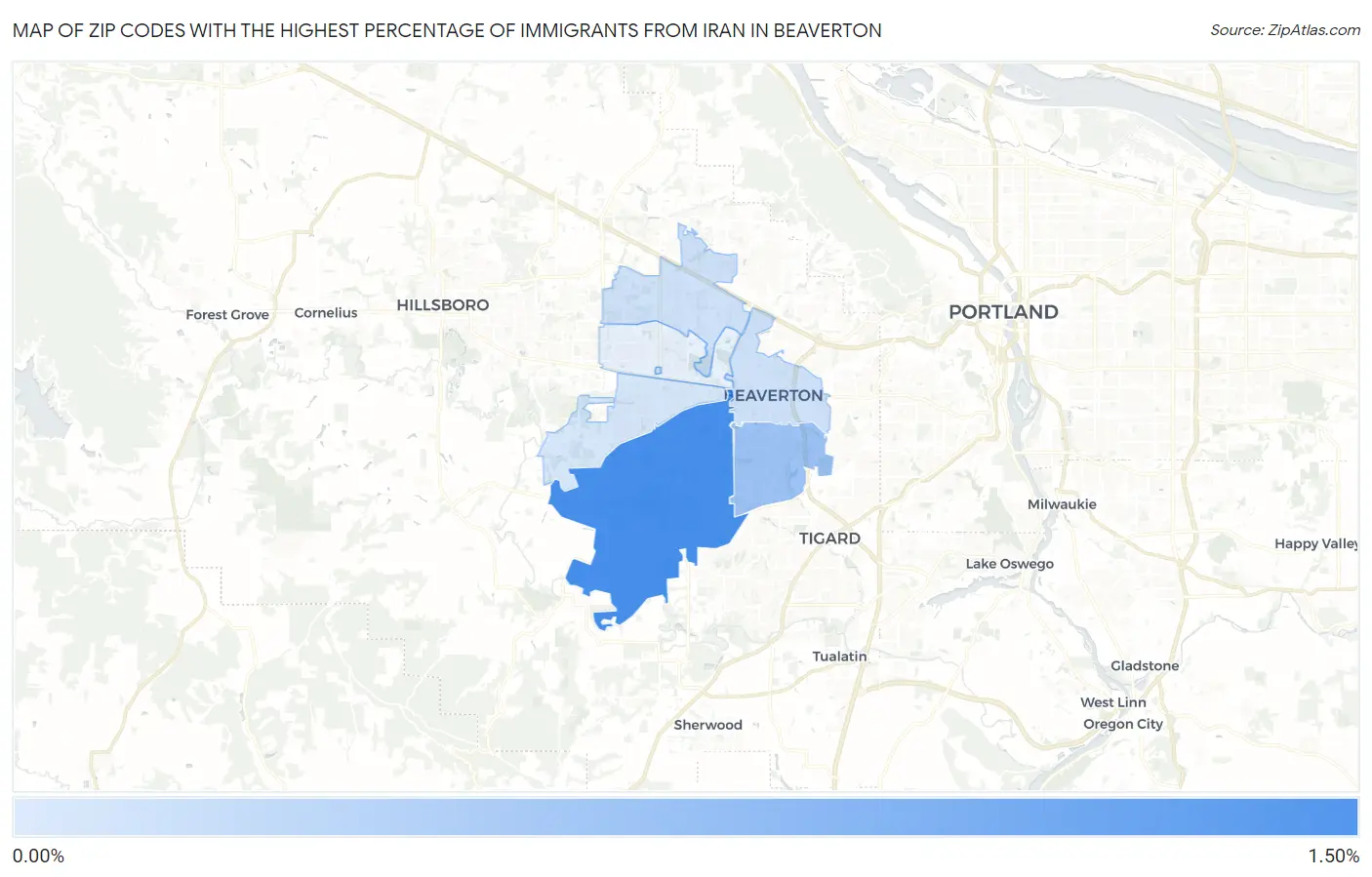 Zip Codes with the Highest Percentage of Immigrants from Iran in Beaverton Map