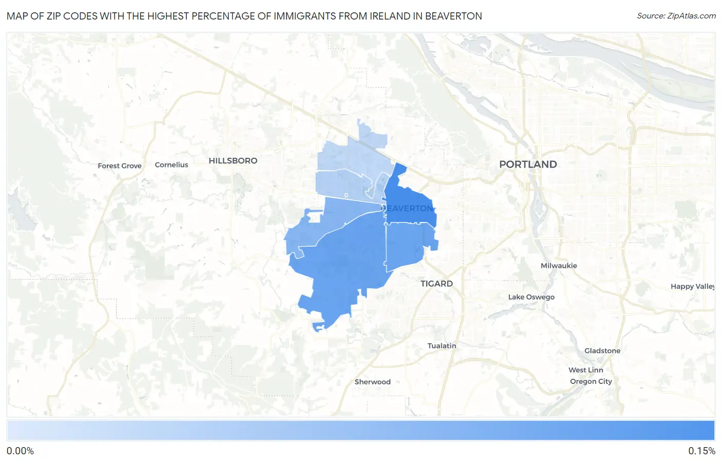 Zip Codes with the Highest Percentage of Immigrants from Ireland in Beaverton Map