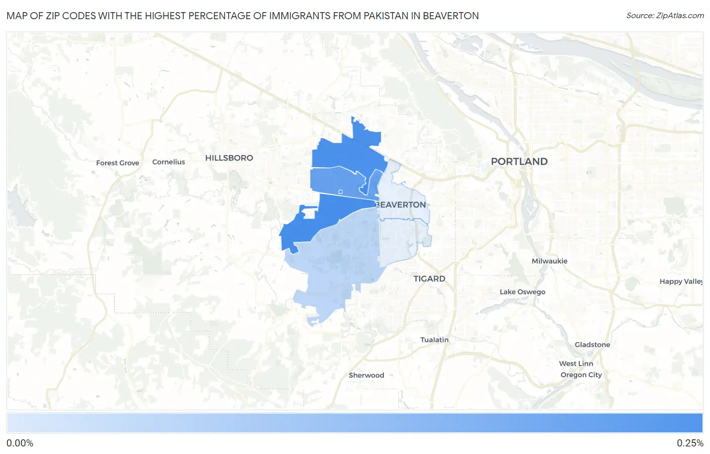 Zip Codes with the Highest Percentage of Immigrants from Pakistan in Beaverton Map