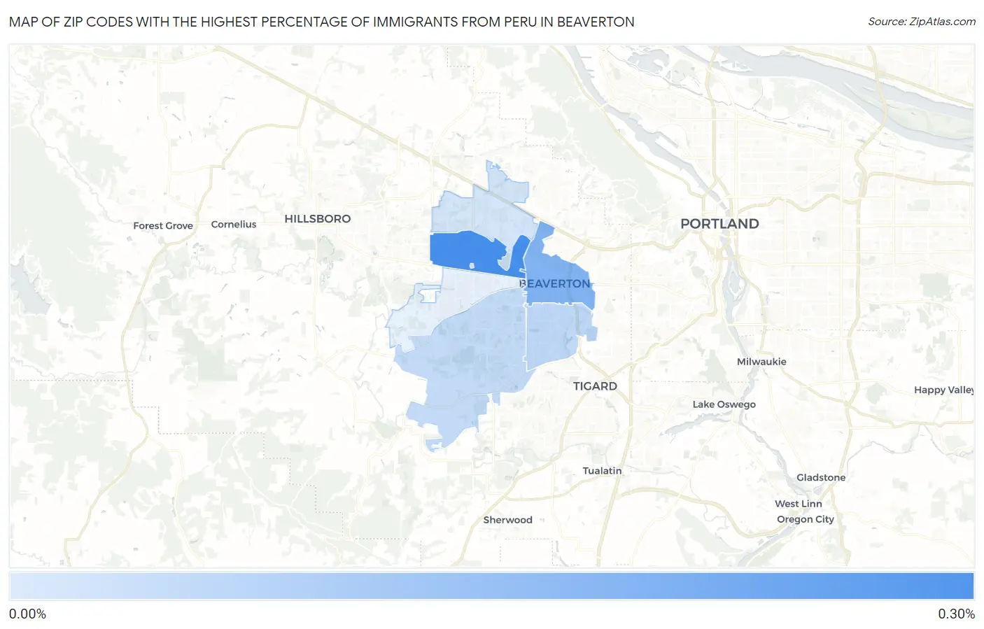Zip Codes with the Highest Percentage of Immigrants from Peru in Beaverton Map