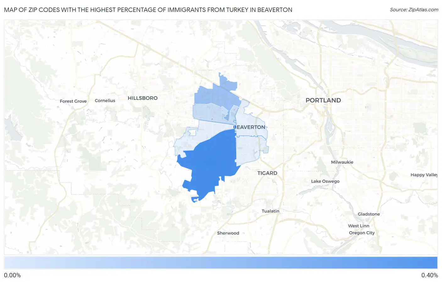 Zip Codes with the Highest Percentage of Immigrants from Turkey in Beaverton Map