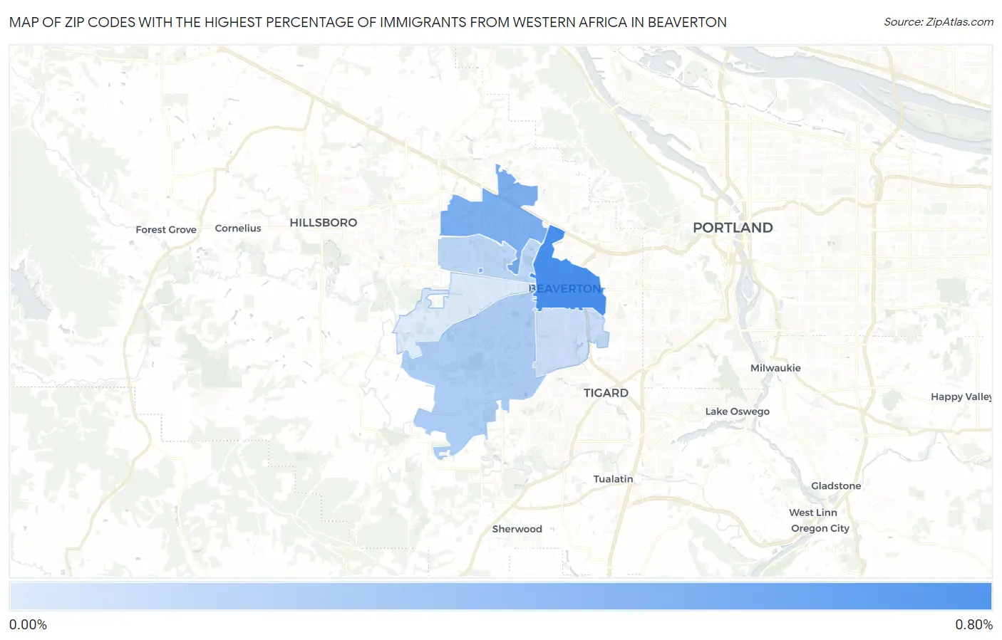 Zip Codes with the Highest Percentage of Immigrants from Western Africa in Beaverton Map