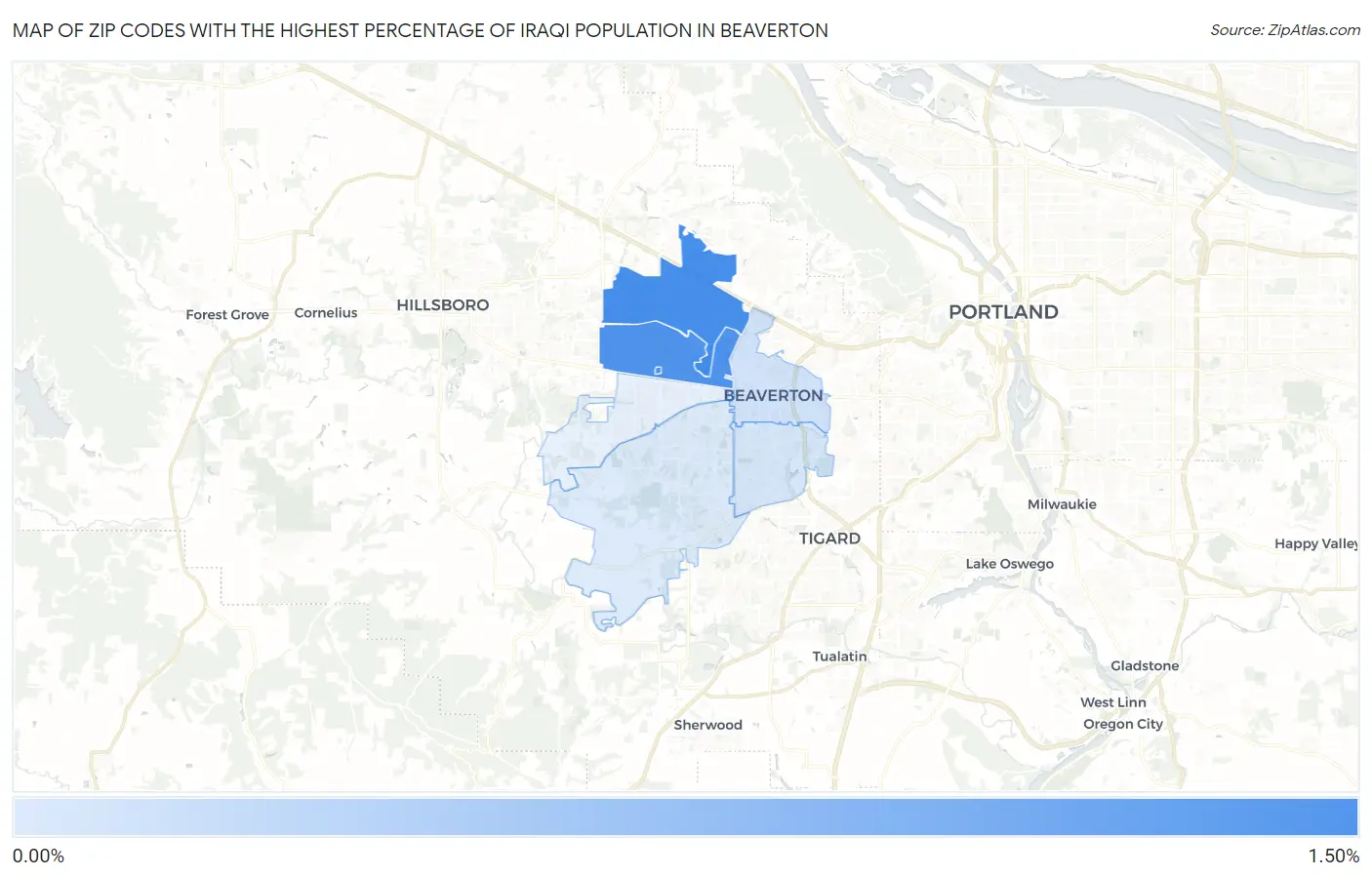Zip Codes with the Highest Percentage of Iraqi Population in Beaverton Map