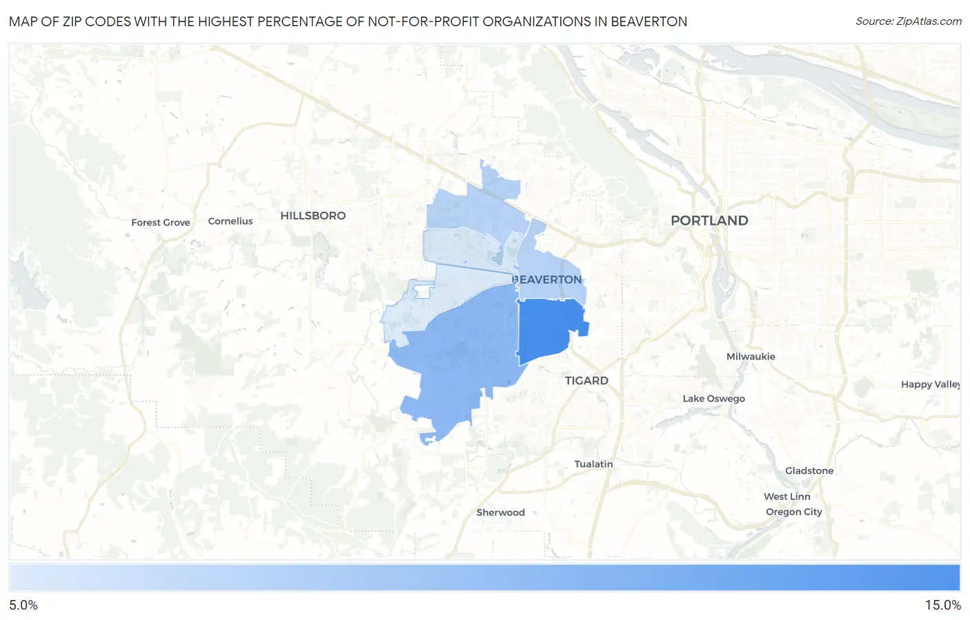 Zip Codes with the Highest Percentage of Not-for-profit Organizations in Beaverton Map