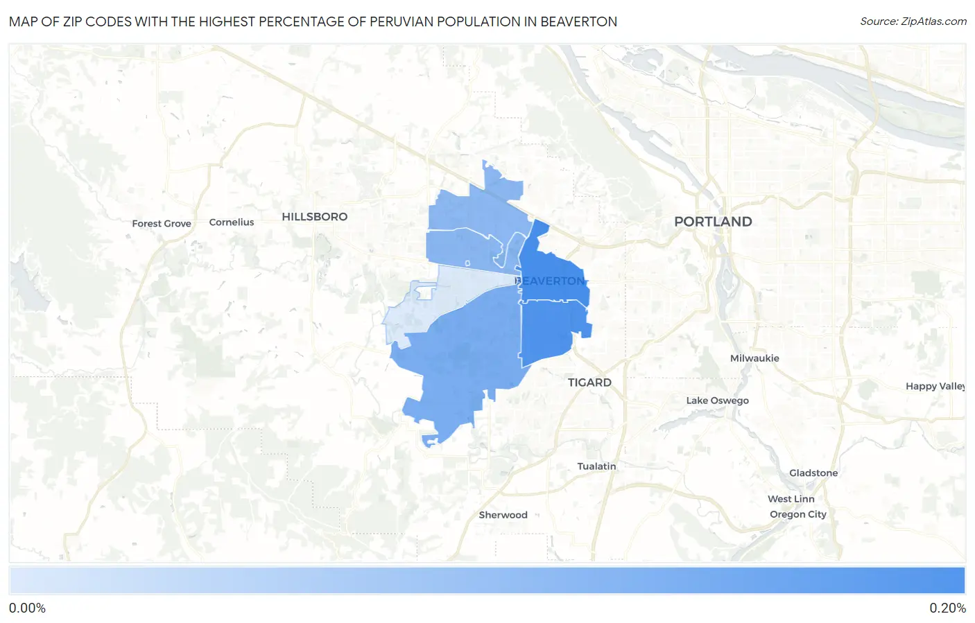 Zip Codes with the Highest Percentage of Peruvian Population in Beaverton Map