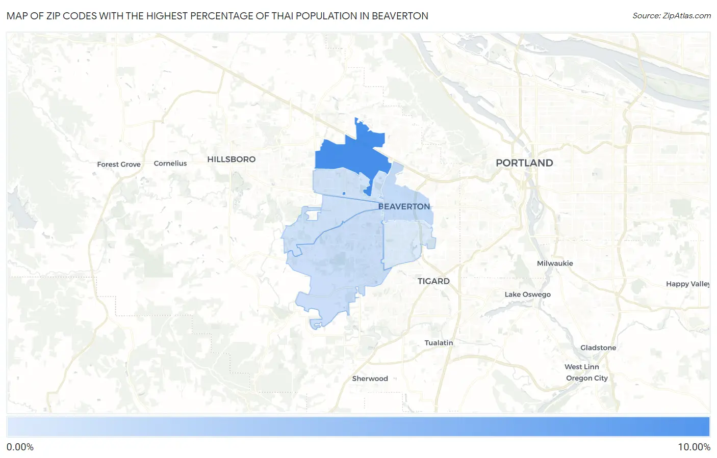 Zip Codes with the Highest Percentage of Thai Population in Beaverton Map