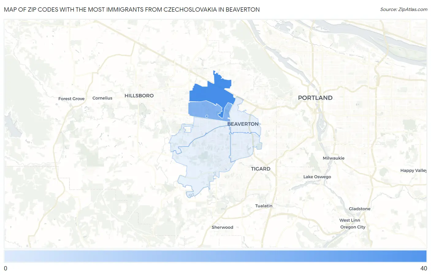 Zip Codes with the Most Immigrants from Czechoslovakia in Beaverton Map