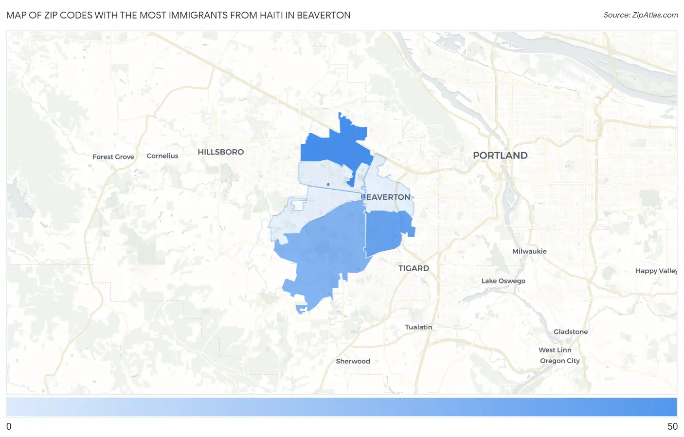 Zip Codes with the Most Immigrants from Haiti in Beaverton Map