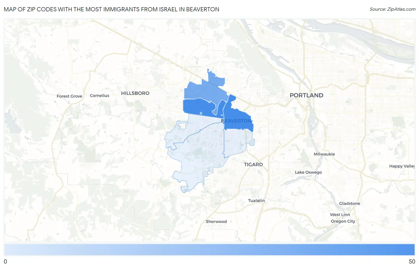 Zip Codes with the Most Immigrants from Israel in Beaverton Map