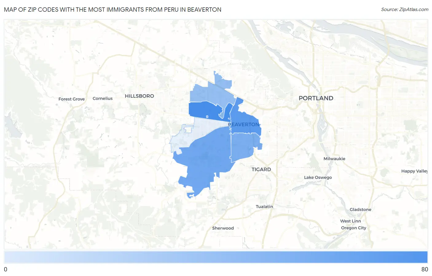 Zip Codes with the Most Immigrants from Peru in Beaverton Map