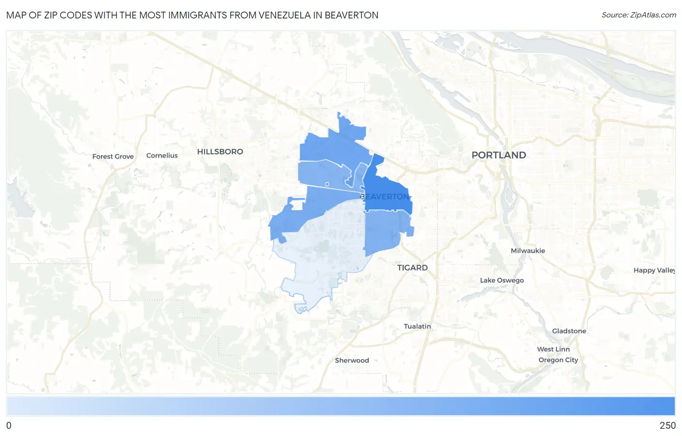Zip Codes with the Most Immigrants from Venezuela in Beaverton Map