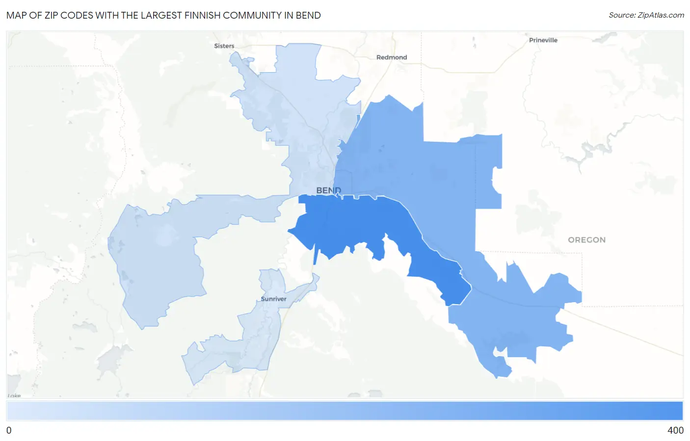 Zip Codes with the Largest Finnish Community in Bend Map