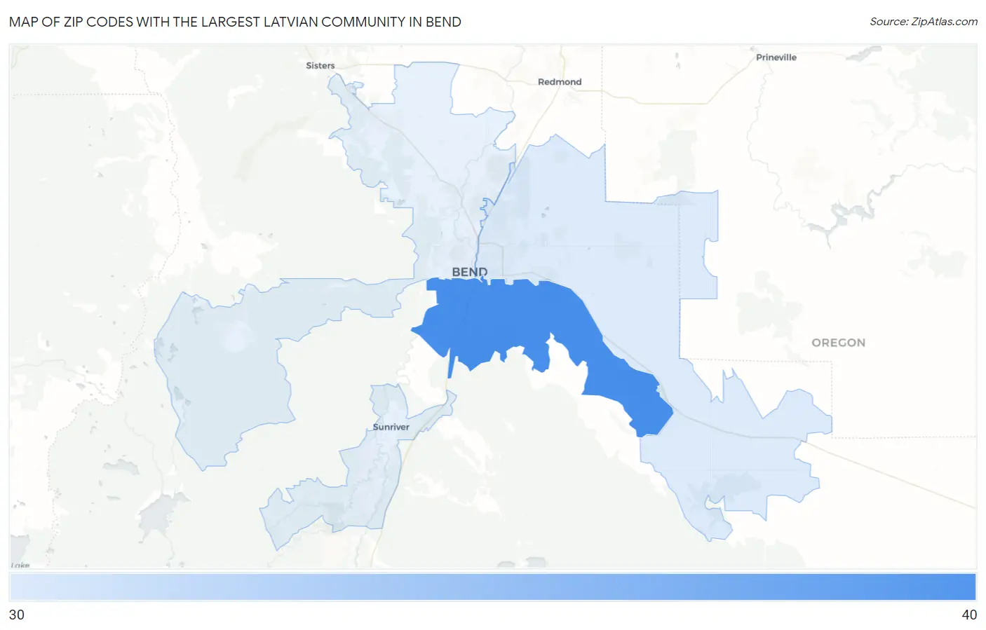 Zip Codes with the Largest Latvian Community in Bend Map