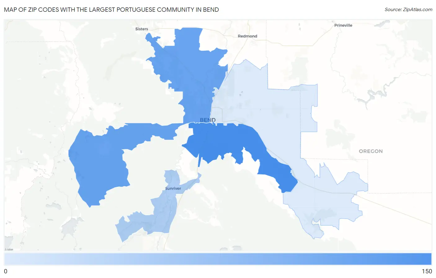 Zip Codes with the Largest Portuguese Community in Bend Map