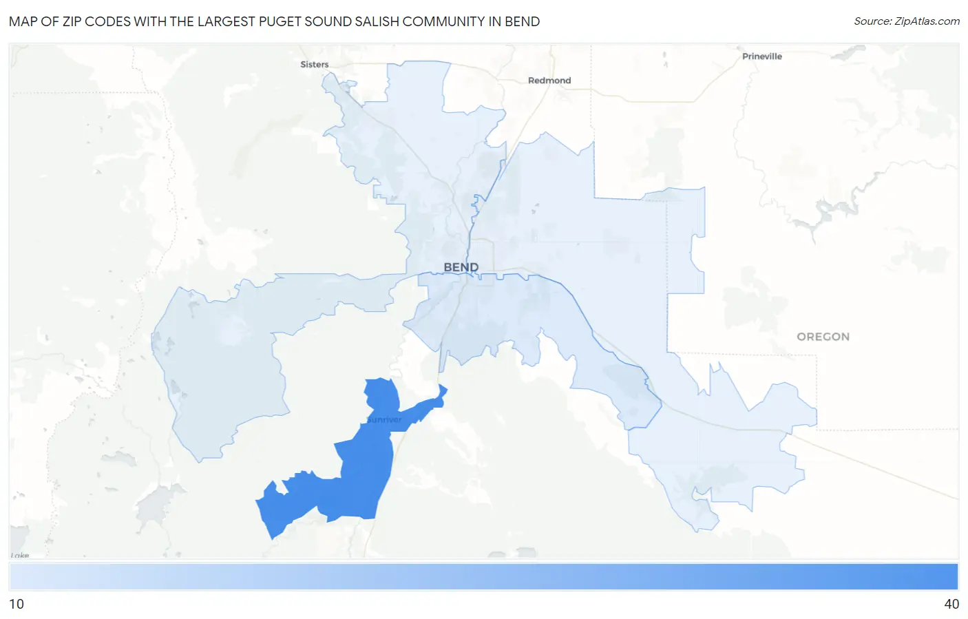 Zip Codes with the Largest Puget Sound Salish Community in Bend Map