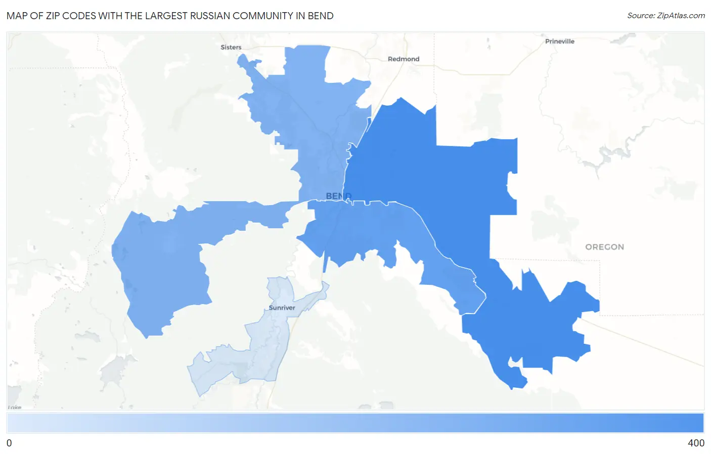 Zip Codes with the Largest Russian Community in Bend Map