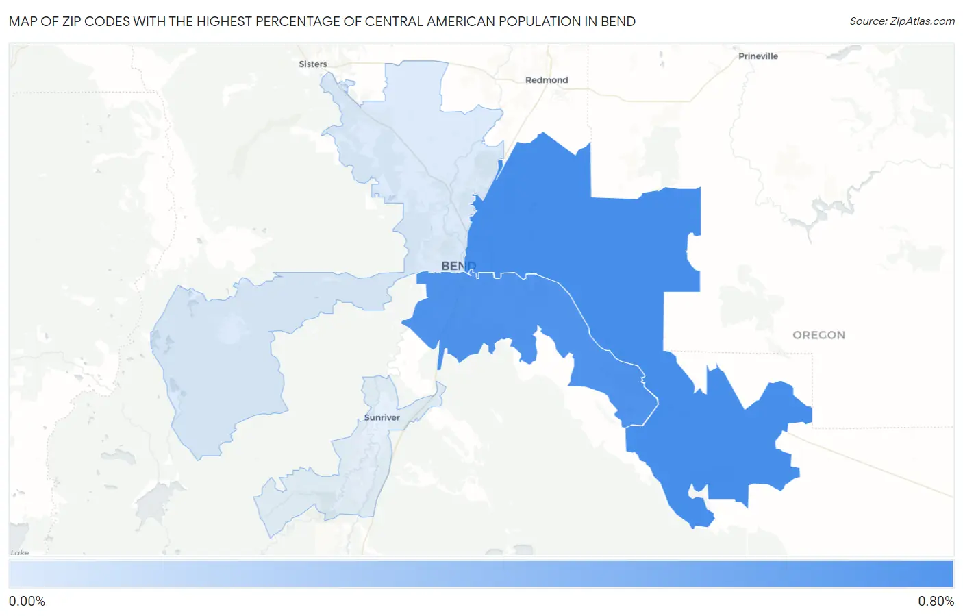 Zip Codes with the Highest Percentage of Central American Population in Bend Map