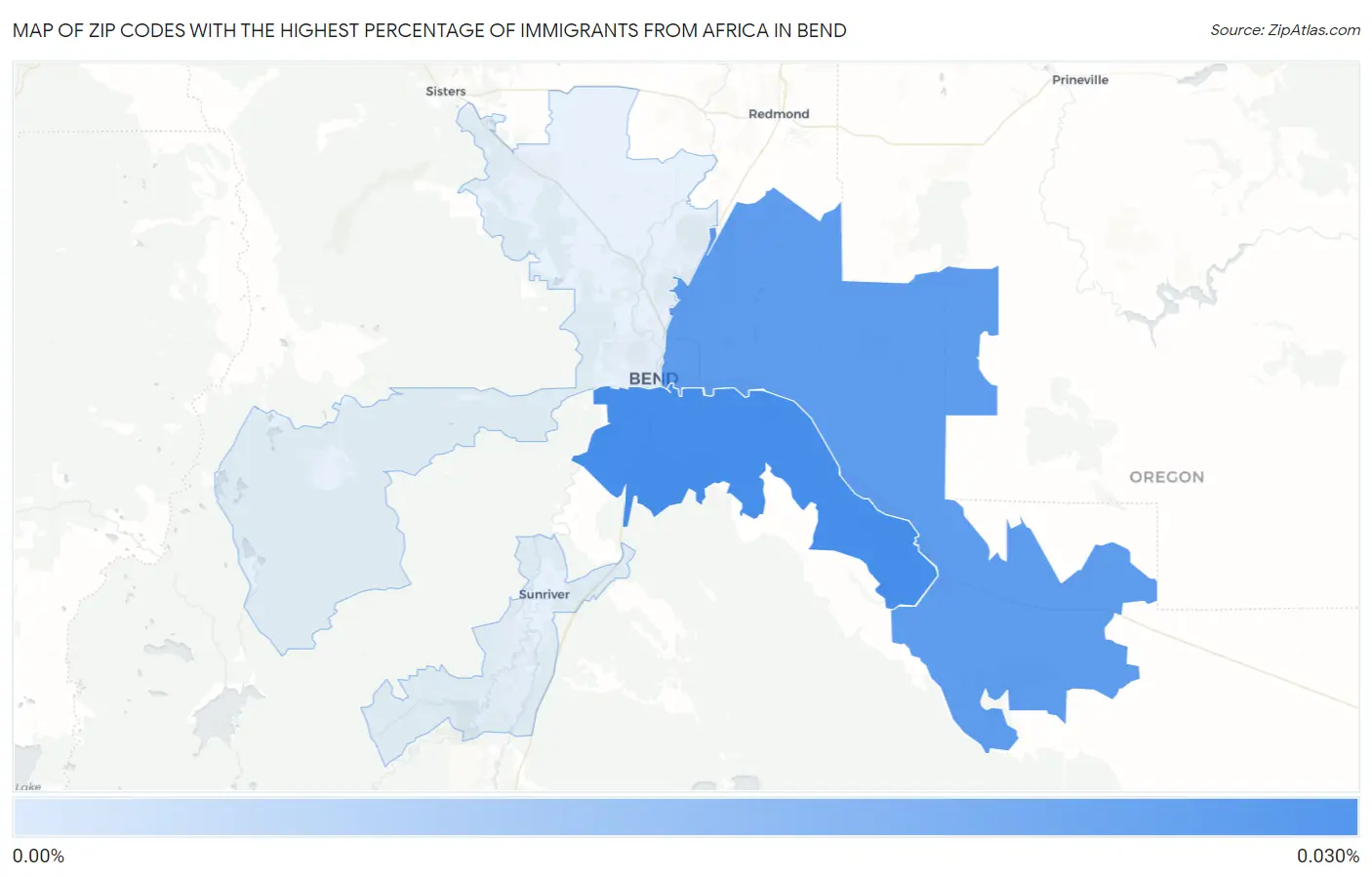 Zip Codes with the Highest Percentage of Immigrants from Africa in Bend Map