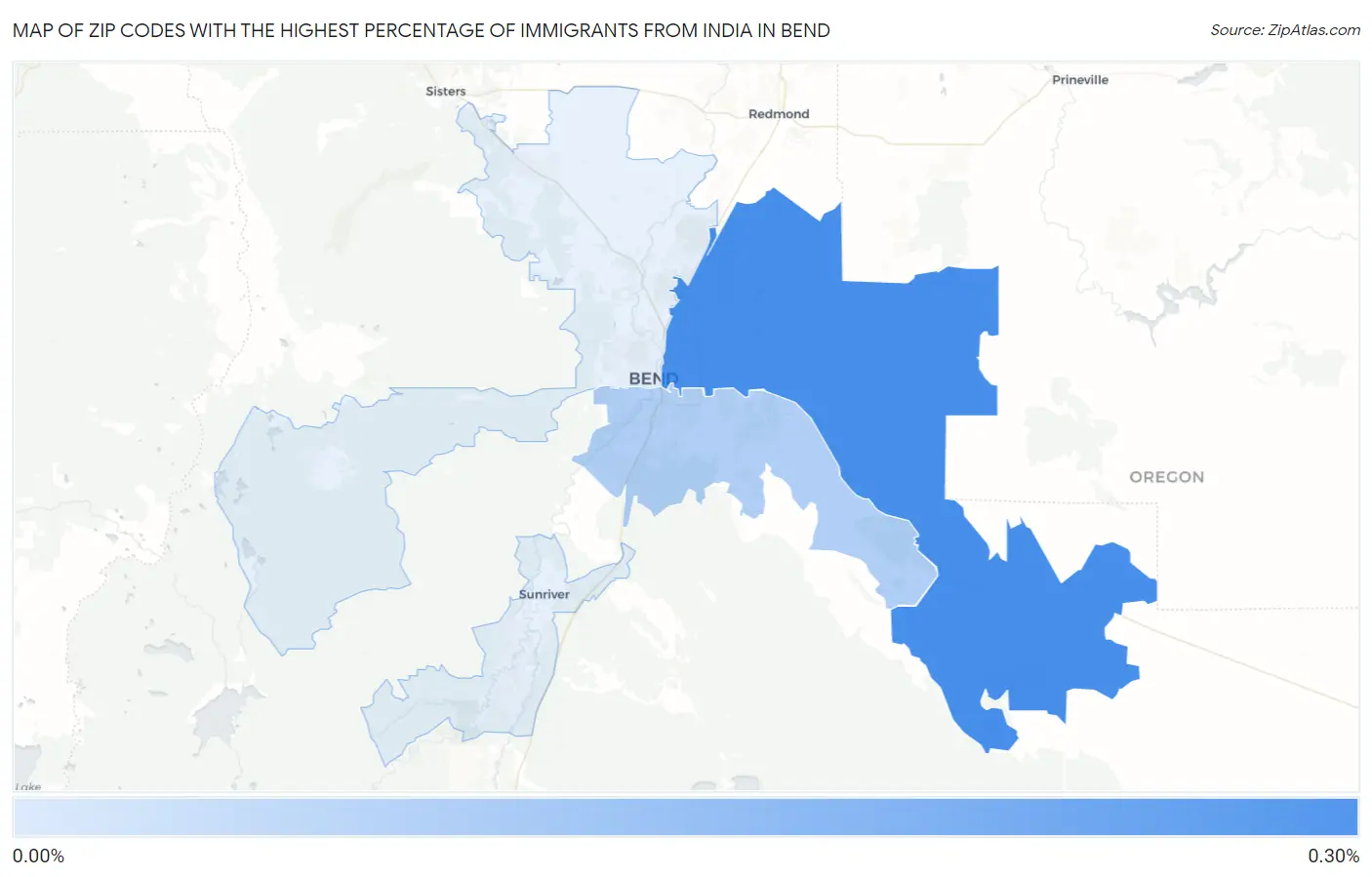 Zip Codes with the Highest Percentage of Immigrants from India in Bend Map