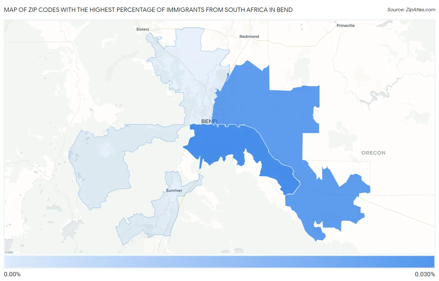 Zip Codes with the Highest Percentage of Immigrants from South Africa in Bend Map