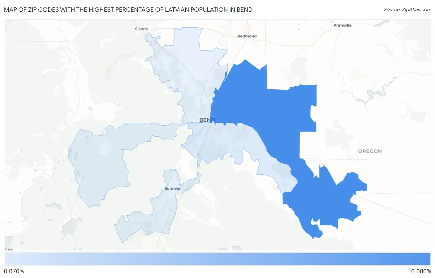 Zip Codes with the Highest Percentage of Latvian Population in Bend Map