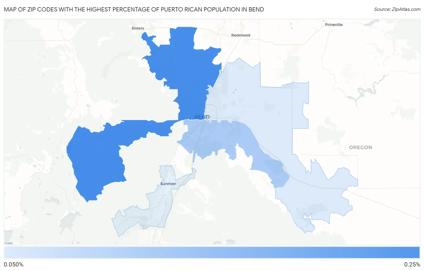Zip Codes with the Highest Percentage of Puerto Rican Population in Bend Map