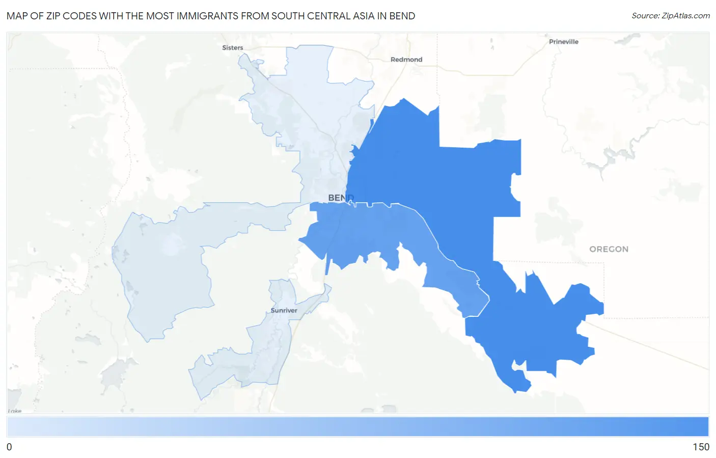 Zip Codes with the Most Immigrants from South Central Asia in Bend Map