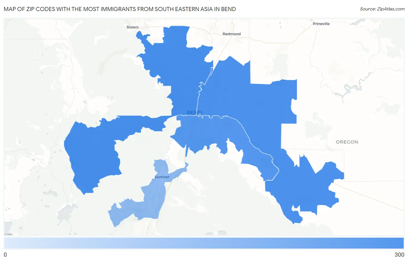 Zip Codes with the Most Immigrants from South Eastern Asia in Bend Map
