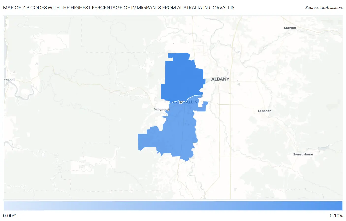 Zip Codes with the Highest Percentage of Immigrants from Australia in Corvallis Map