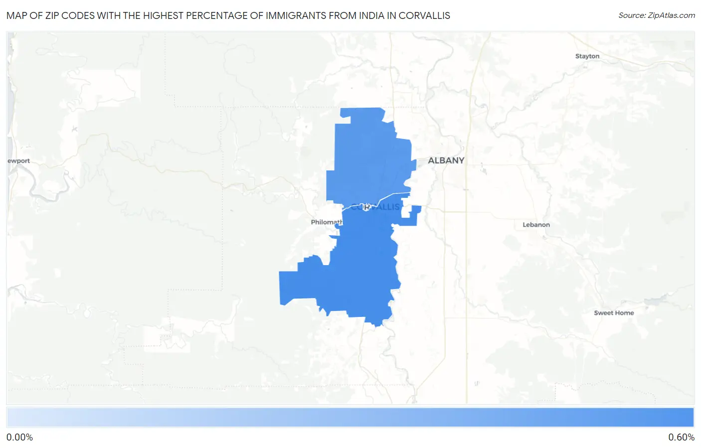 Zip Codes with the Highest Percentage of Immigrants from India in Corvallis Map