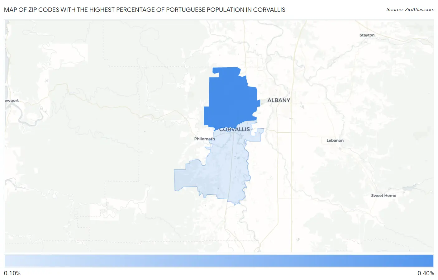 Zip Codes with the Highest Percentage of Portuguese Population in Corvallis Map