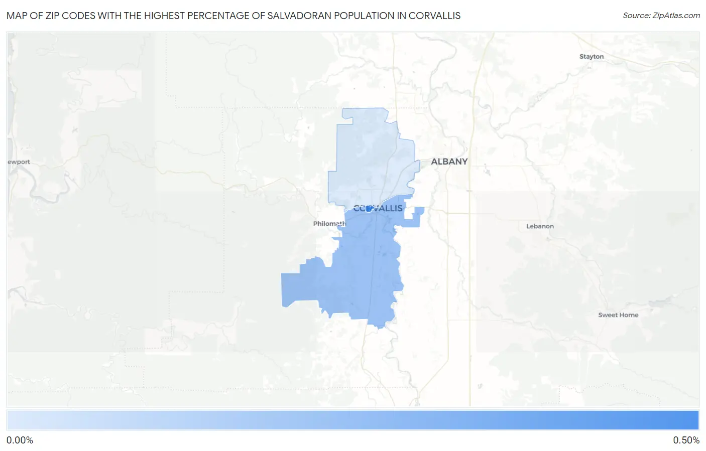 Zip Codes with the Highest Percentage of Salvadoran Population in Corvallis Map