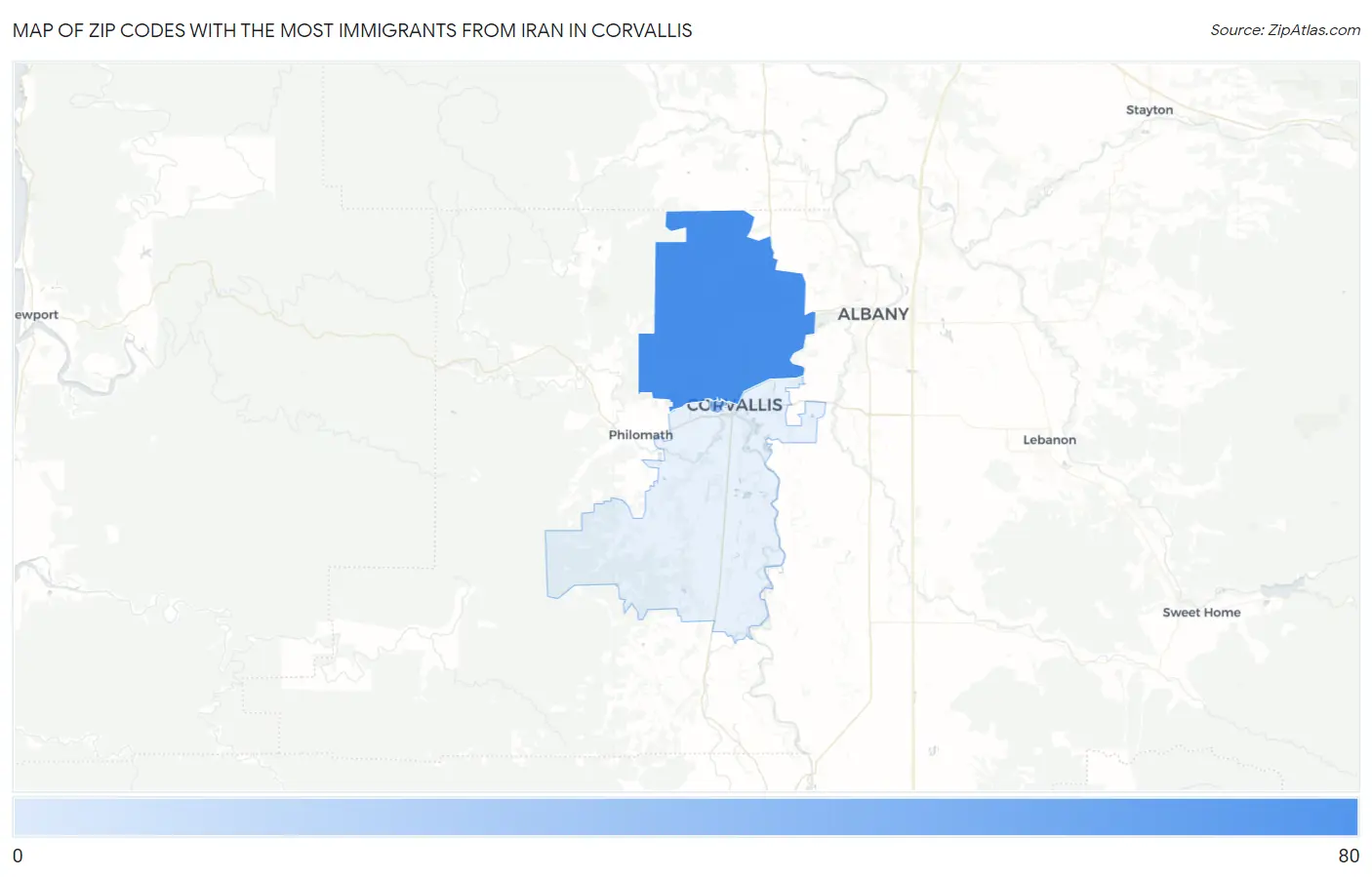 Zip Codes with the Most Immigrants from Iran in Corvallis Map