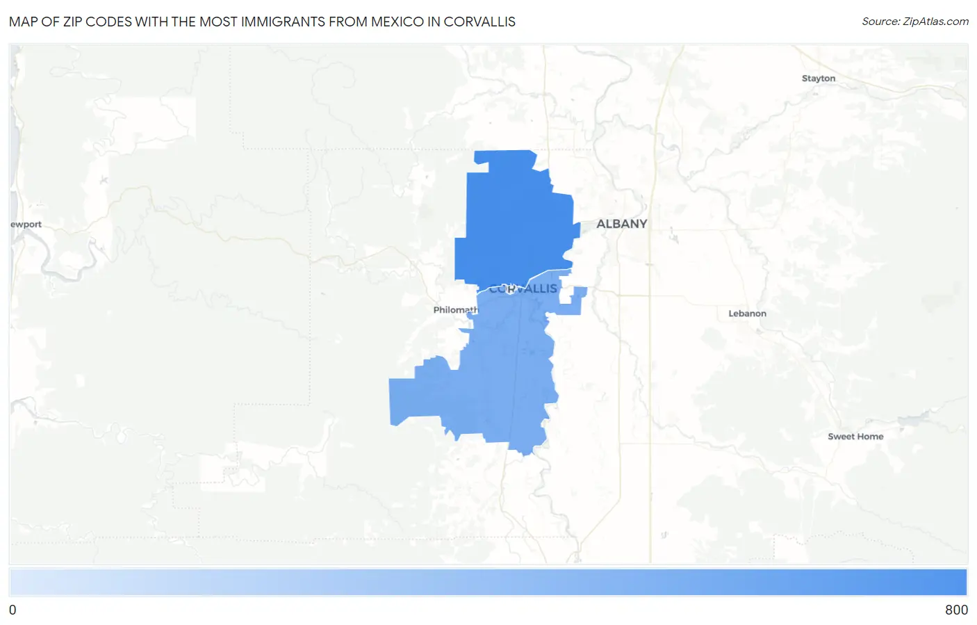 Zip Codes with the Most Immigrants from Mexico in Corvallis Map