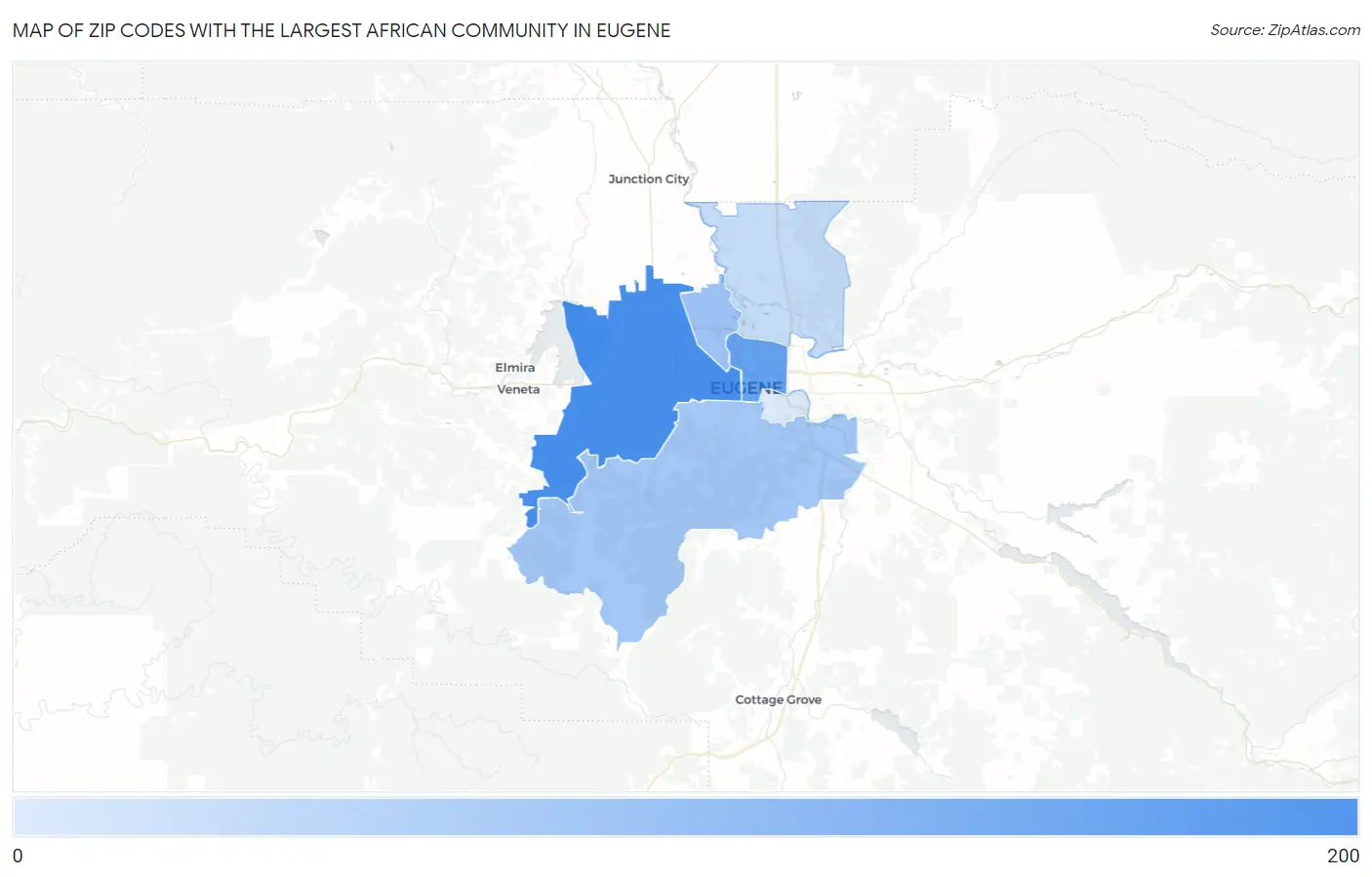 Zip Codes with the Largest African Community in Eugene Map
