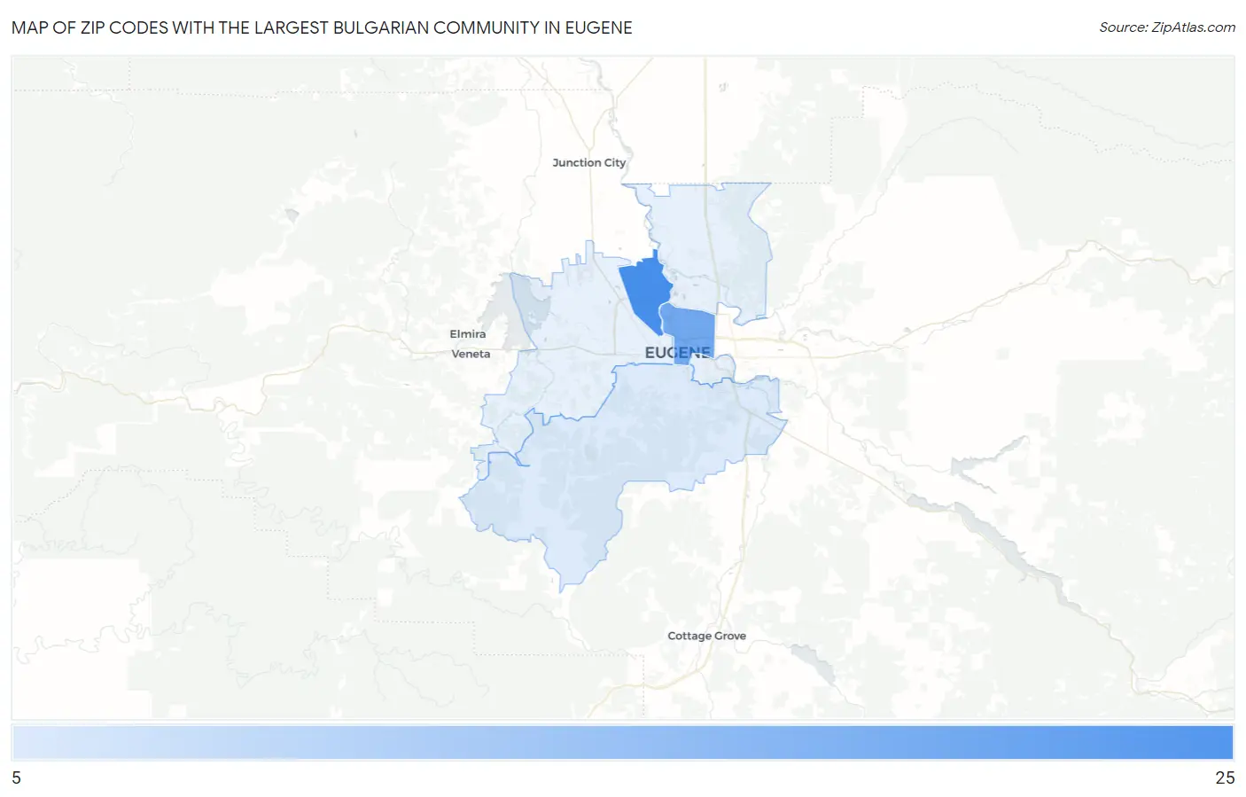 Zip Codes with the Largest Bulgarian Community in Eugene Map