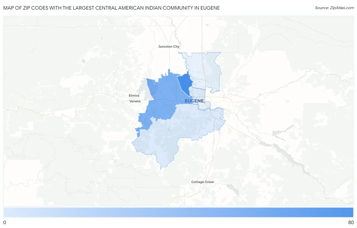 Zip Codes with the Largest Central American Indian Community in Eugene Map