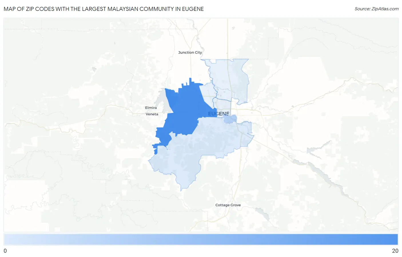 Zip Codes with the Largest Malaysian Community in Eugene Map
