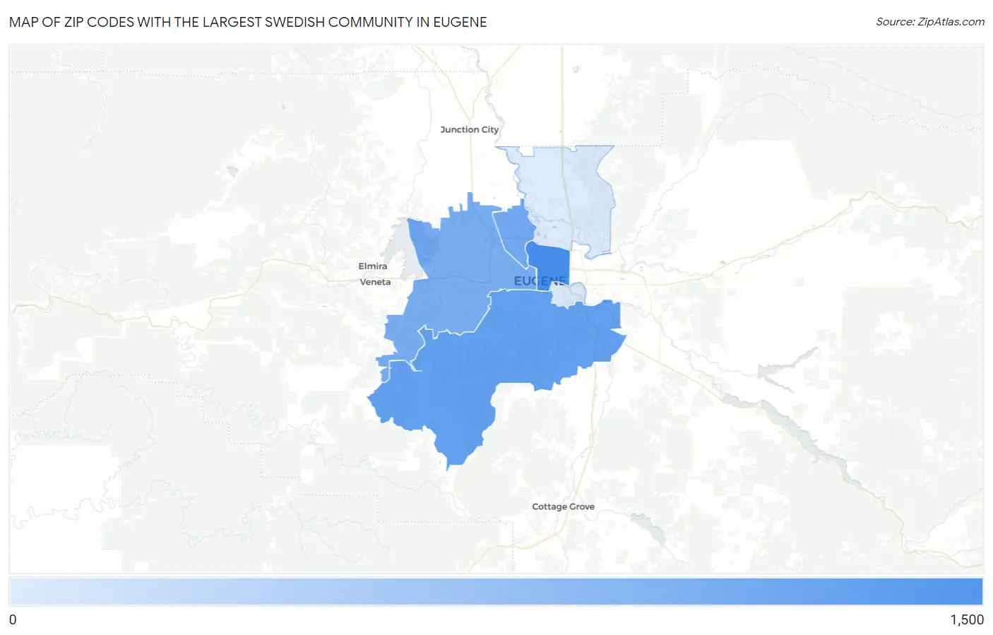 Zip Codes with the Largest Swedish Community in Eugene Map