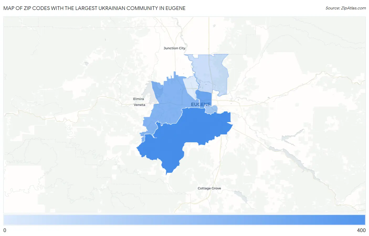 Zip Codes with the Largest Ukrainian Community in Eugene Map