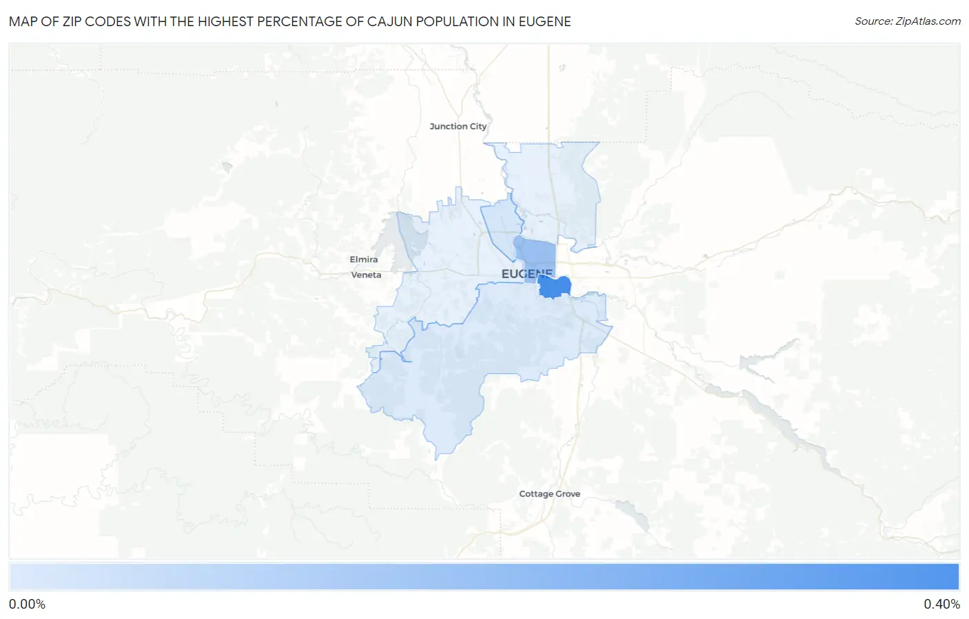 Zip Codes with the Highest Percentage of Cajun Population in Eugene Map