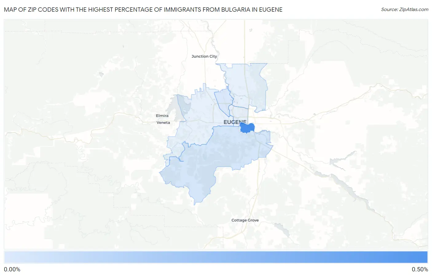 Zip Codes with the Highest Percentage of Immigrants from Bulgaria in Eugene Map