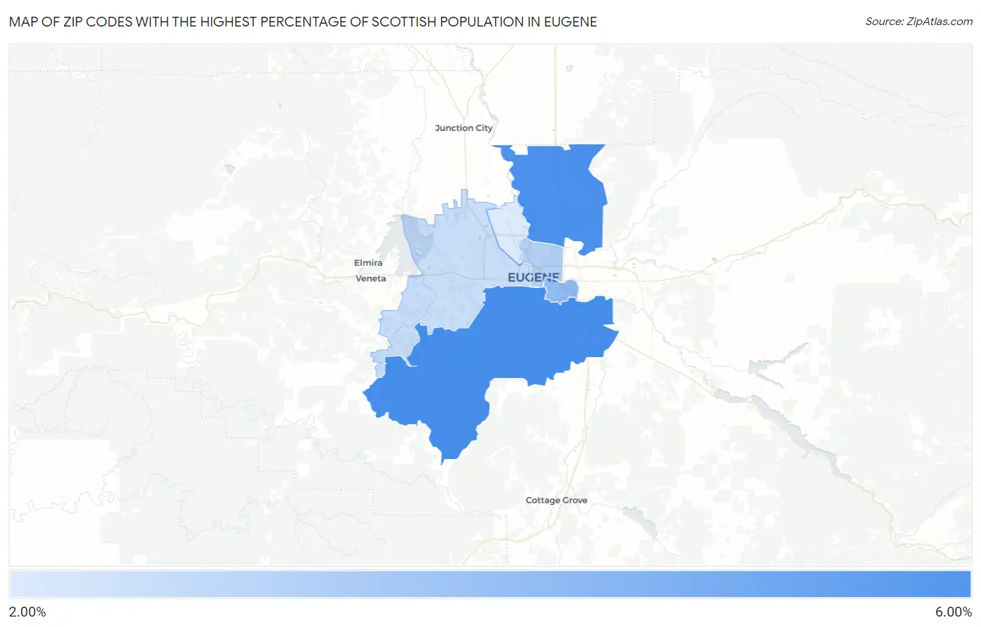 Zip Codes with the Highest Percentage of Scottish Population in Eugene Map